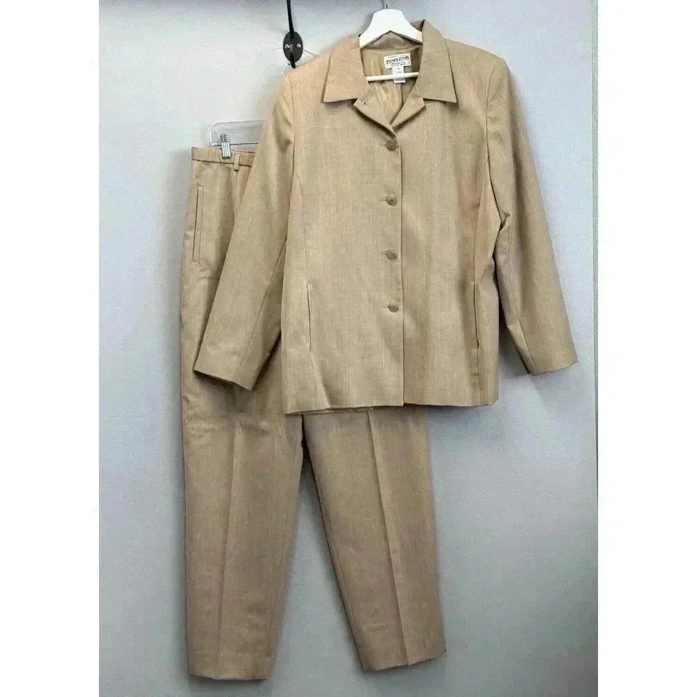 Vintage Pendleton Women's Size 16 Brown Virgin Wool Suit Jacket And Pant Set